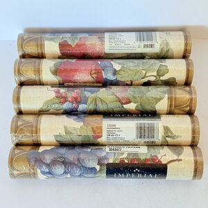 NWT Set of 5 Vintage Imperial Wallcovering Border Rolls Fruit Pattern Pre-Pasted